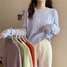 METAVERSMALL Korean version of niche threaded soft waxy versatile knitted sweater 2023 autumn and winter students lazy round neck outer wear inner sweater women