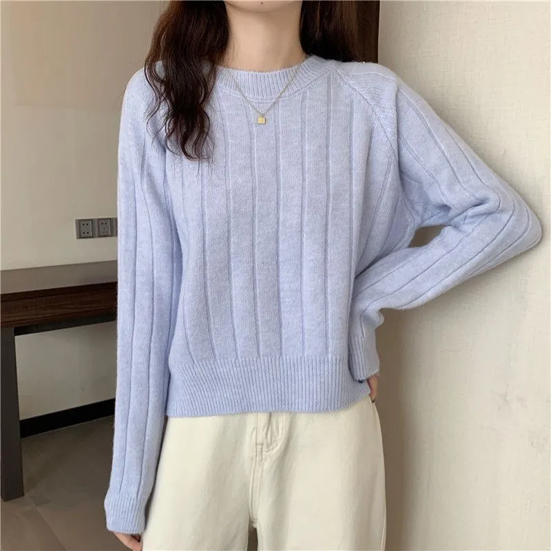 METAVERSMALL Korean version of niche threaded soft waxy versatile knitted sweater 2023 autumn and winter students lazy round neck outer wear inner sweater women