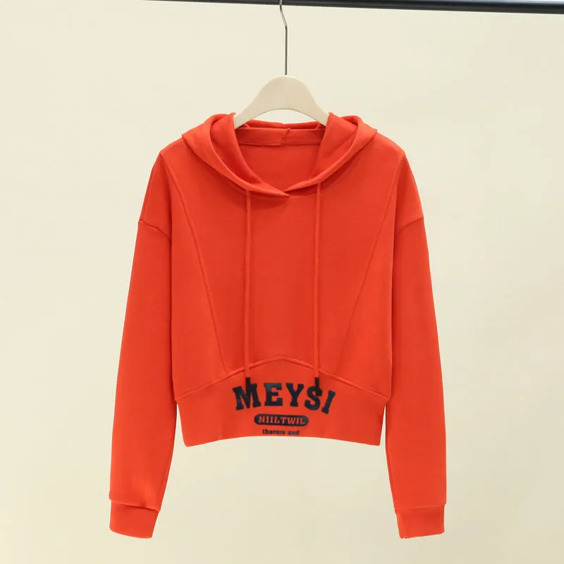 METAVERSMALL Non-pilling sweater women's new hooded early autumn short fashion small crew neck T-shirt loose versatile top trendy