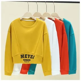 METAVERSMALL Non-pilling sweater women's new hooded early autumn short fashion small crew neck T-shirt loose versatile top trendy