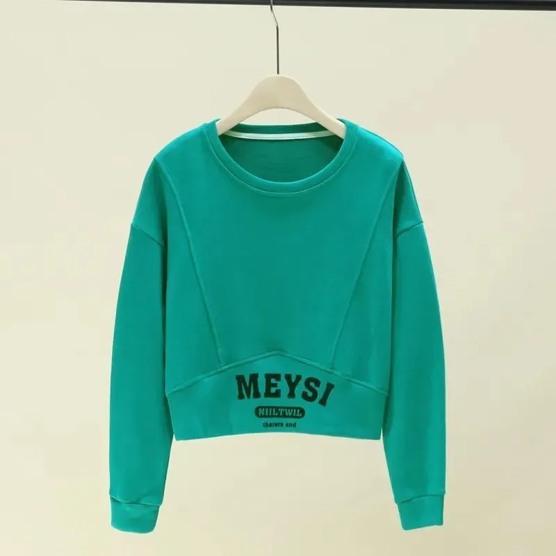 METAVERSMALL Non-pilling sweater women's new hooded early autumn short fashion small crew neck T-shirt loose versatile top trendy