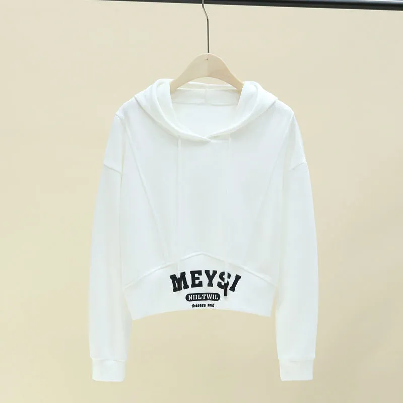 METAVERSMALL Non-pilling sweater women's new hooded early autumn short fashion small crew neck T-shirt loose versatile top trendy