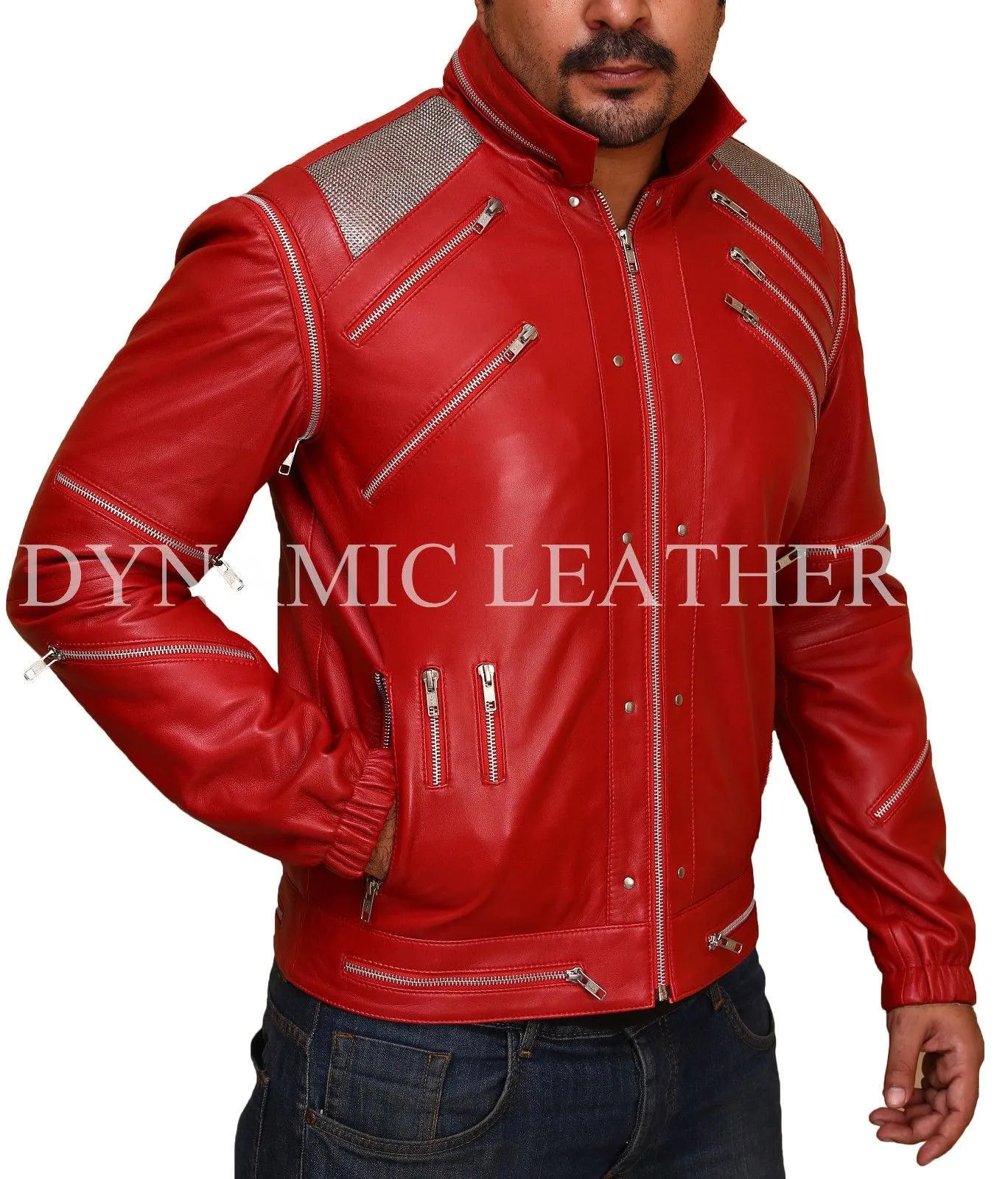 Michael Jackson Beat it "MJ Beat it" Real Leather Jacket with real metal mesh