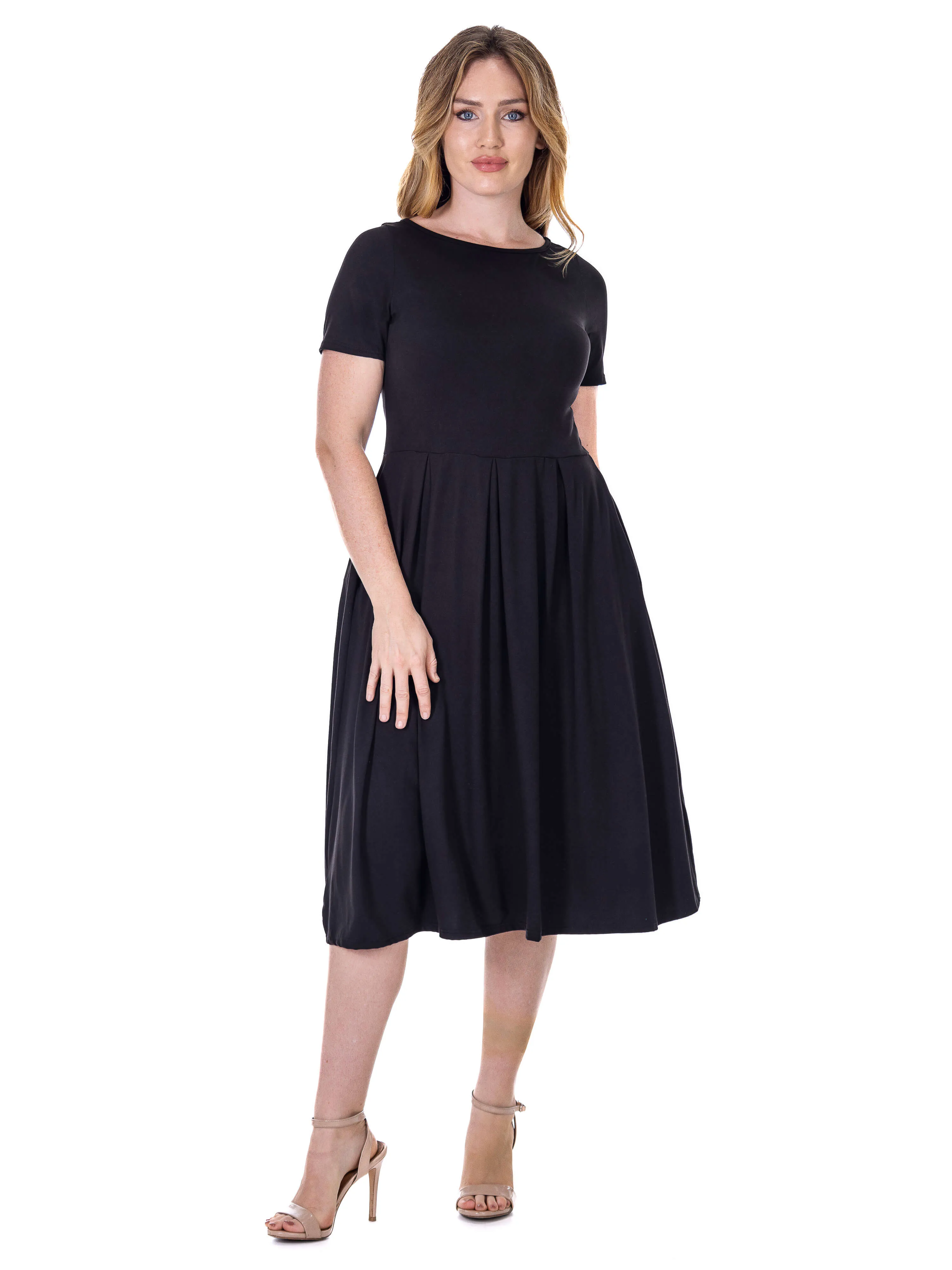 Midi Dress with Short Sleeves and Pocket Detail