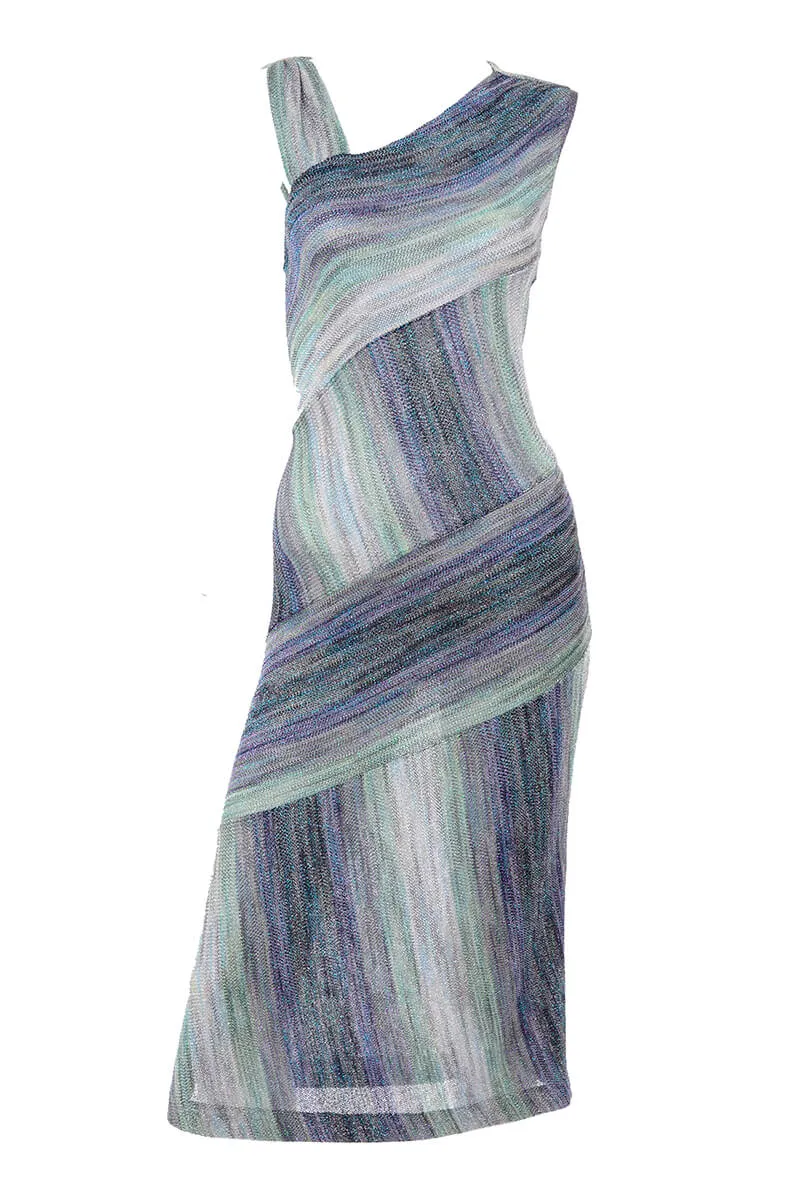 Missoni Metallic Stretch Knit Dress w/ Asymmetrical Striped Design 6/8