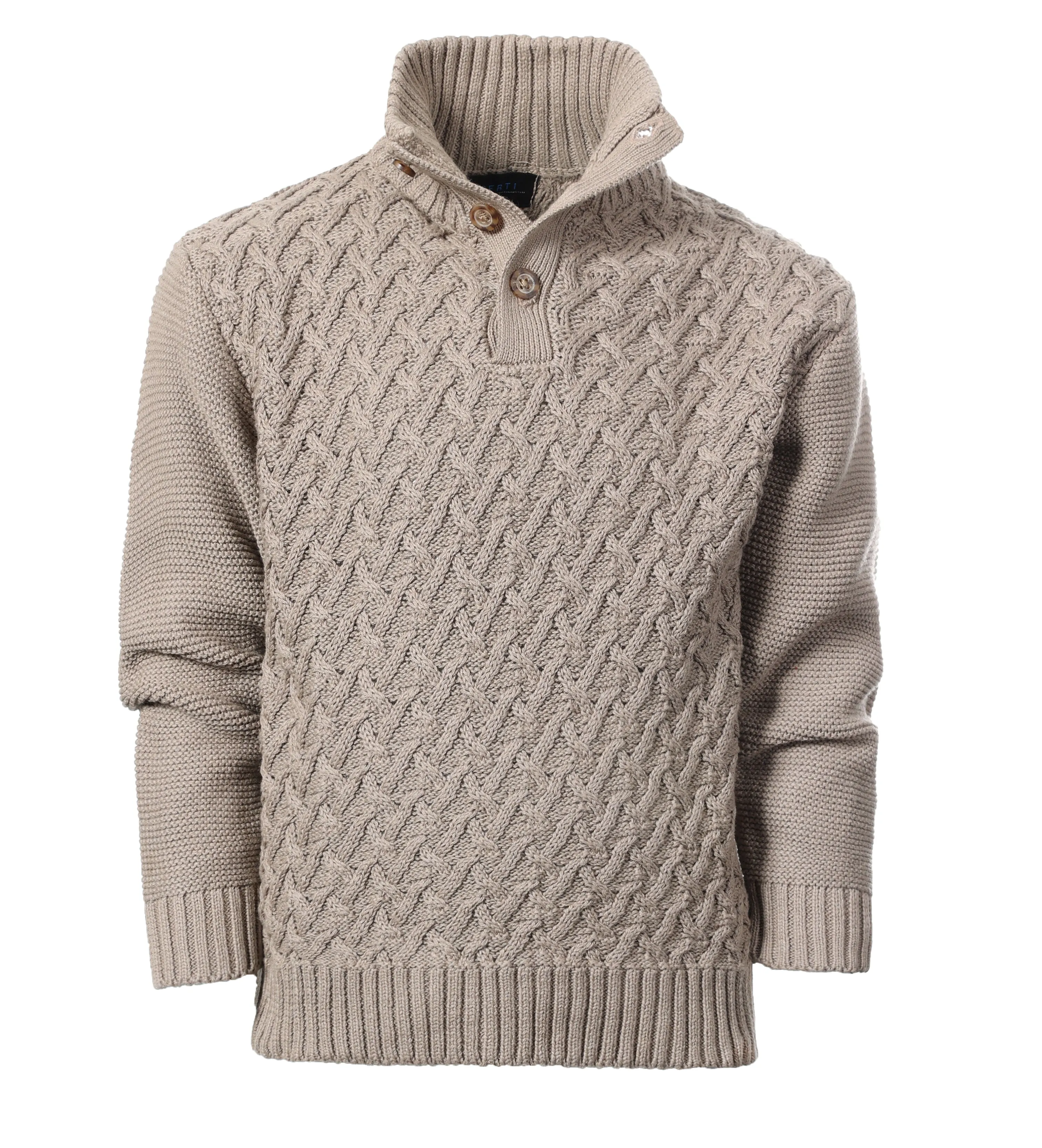 Mock Neck Pullover Knitted Sweater - Stone