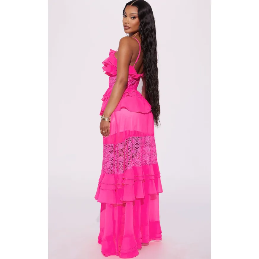 Morocco Ruffle Maxi Dress - Hot Pink