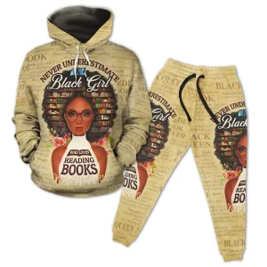 Never Underestimate A Book Lover  All-over Hoodie and Joggers Set