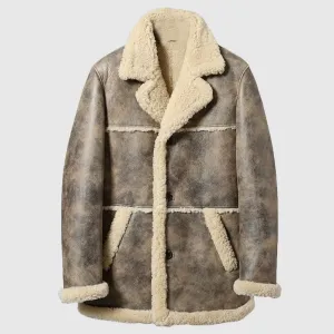 New Mens 2022 Handmade Winter Sheepskin Leather Shearling Car Coat