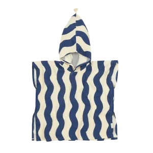 Nobodinoz Portofino Poncho 3-6Y Muslin Lining | Blue Waves Waffle