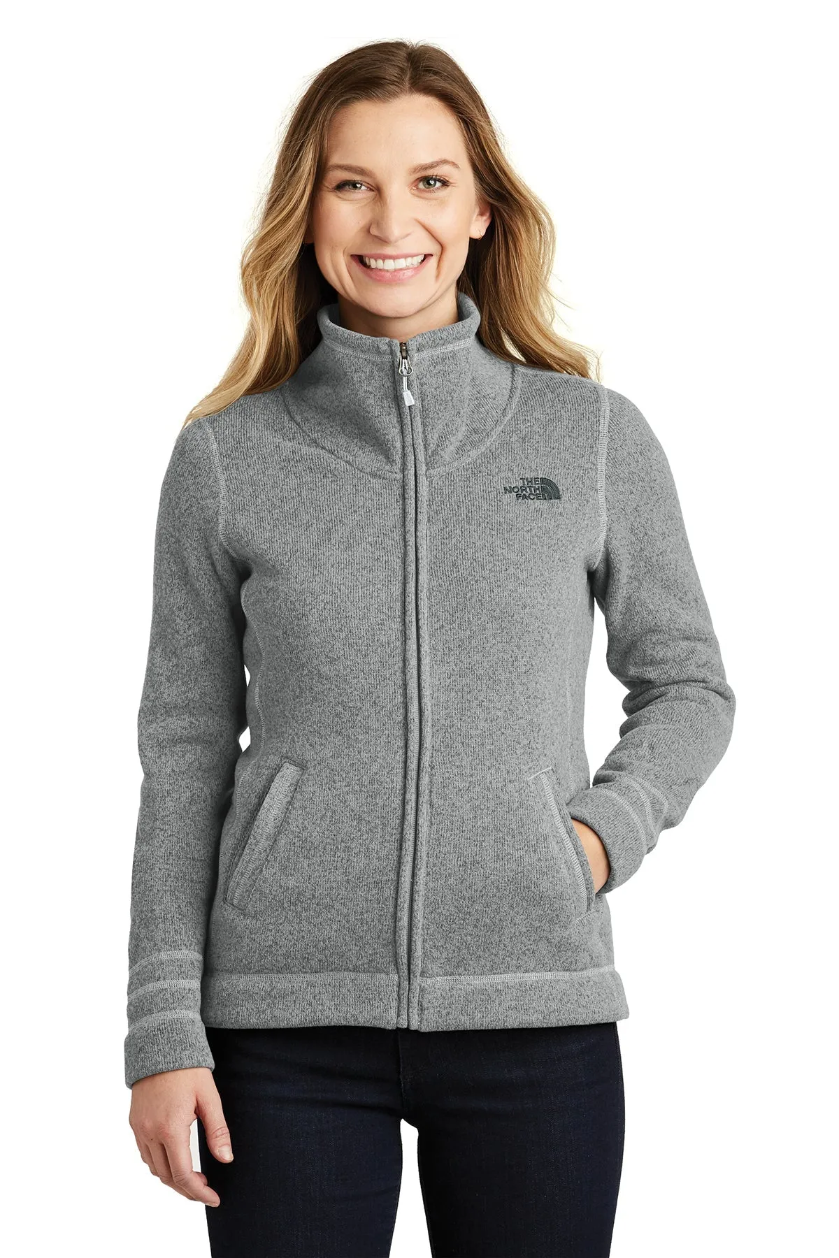 North Face Ladies Sweater Fleece Jacket TNF Medium Grey Heather