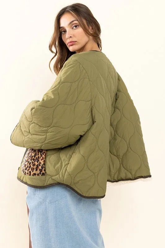 Olive Contrast Wave Textured Jacket