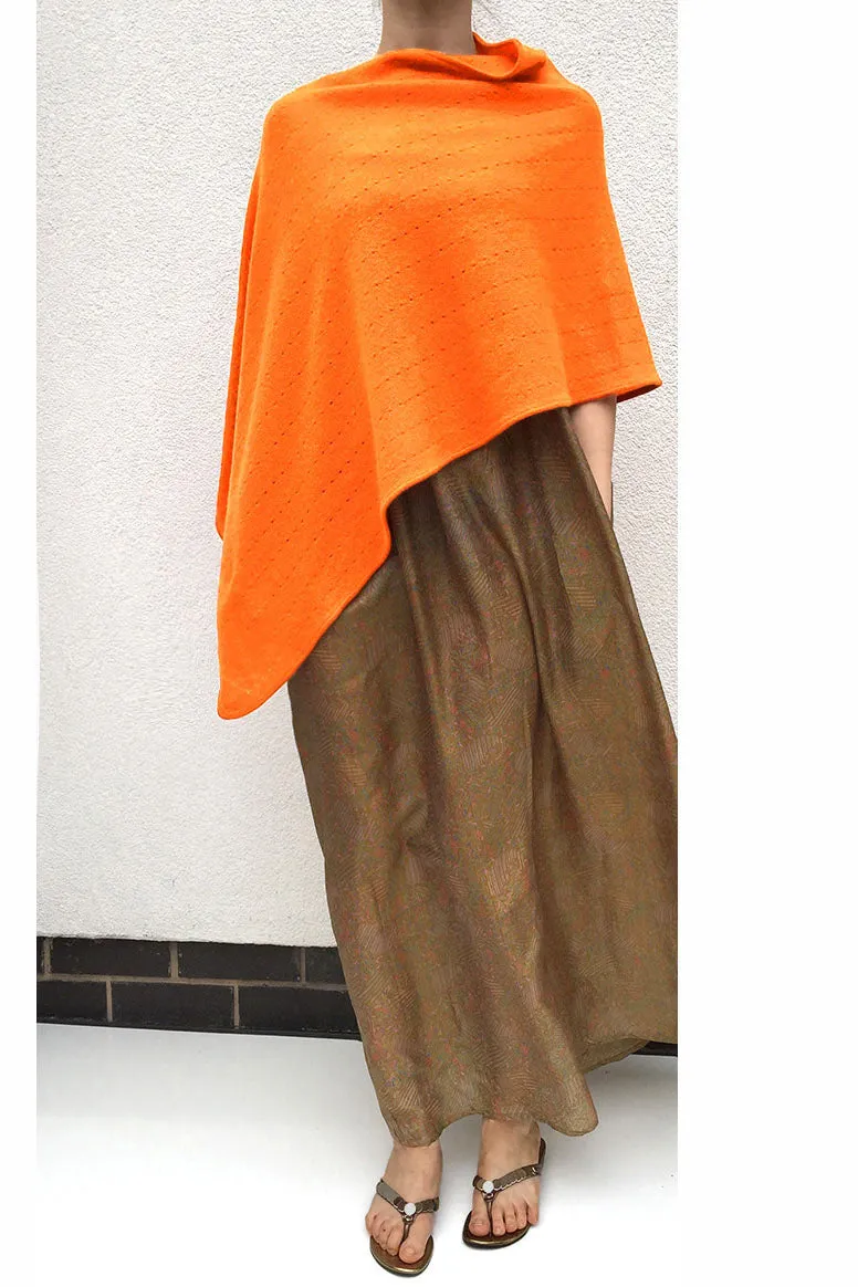 Orange cashmere poncho Multiway