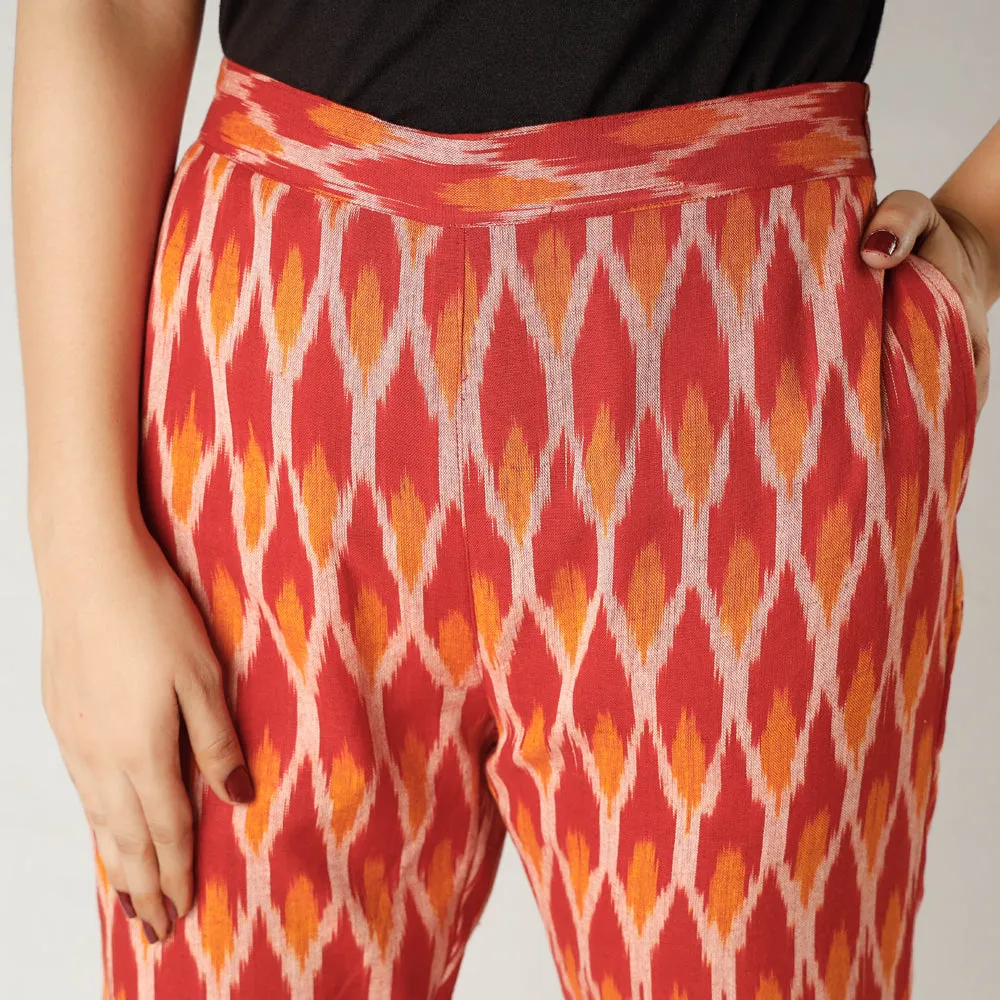 Orange - iTokri Casuals - Pochampally Ikat Cotton Tapered Casual Pant for Women