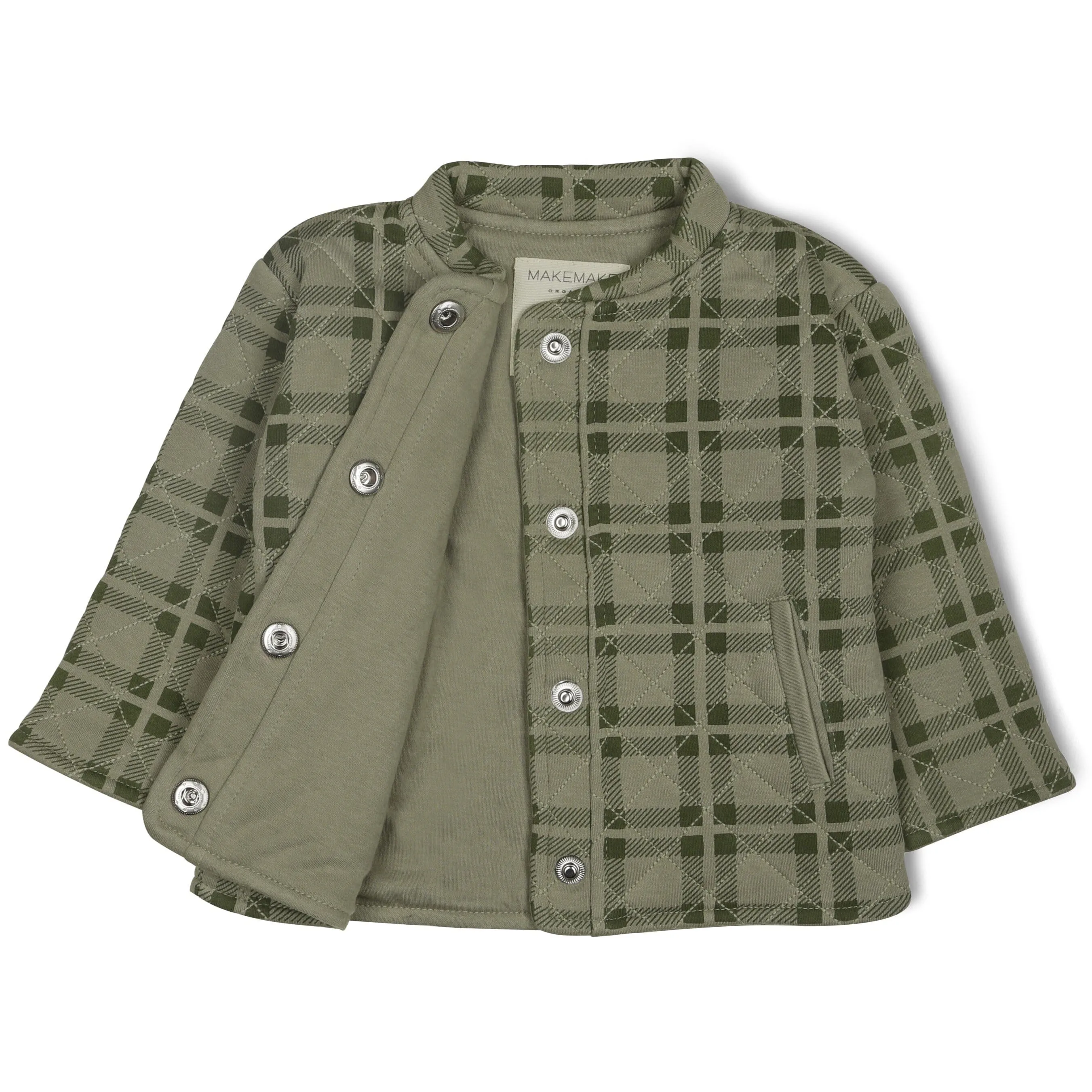 Organic Quilted Button Jacket | Olive Plaid