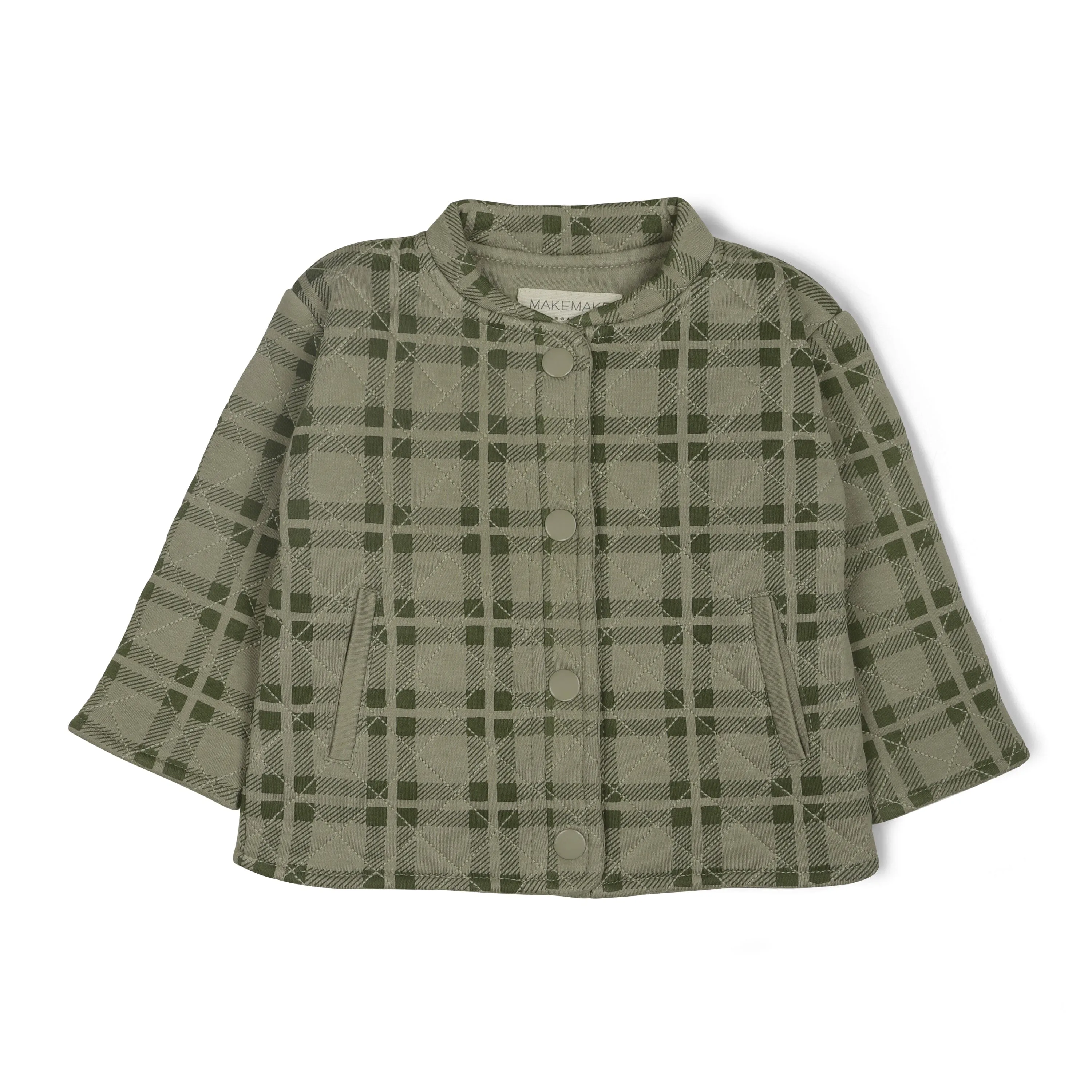 Organic Quilted Button Jacket | Olive Plaid