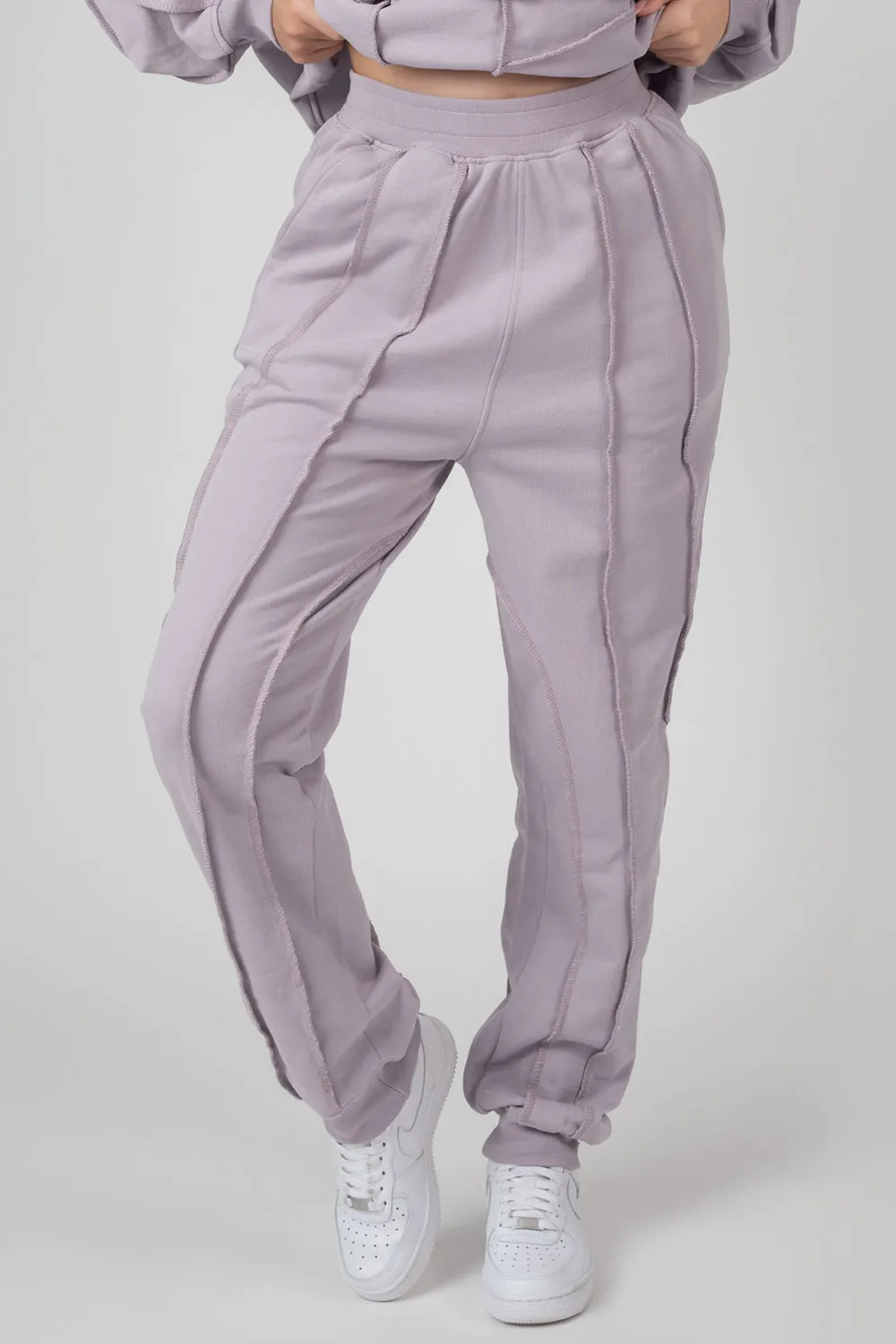 Oversized Fit Raw Edge Joggers Lilac