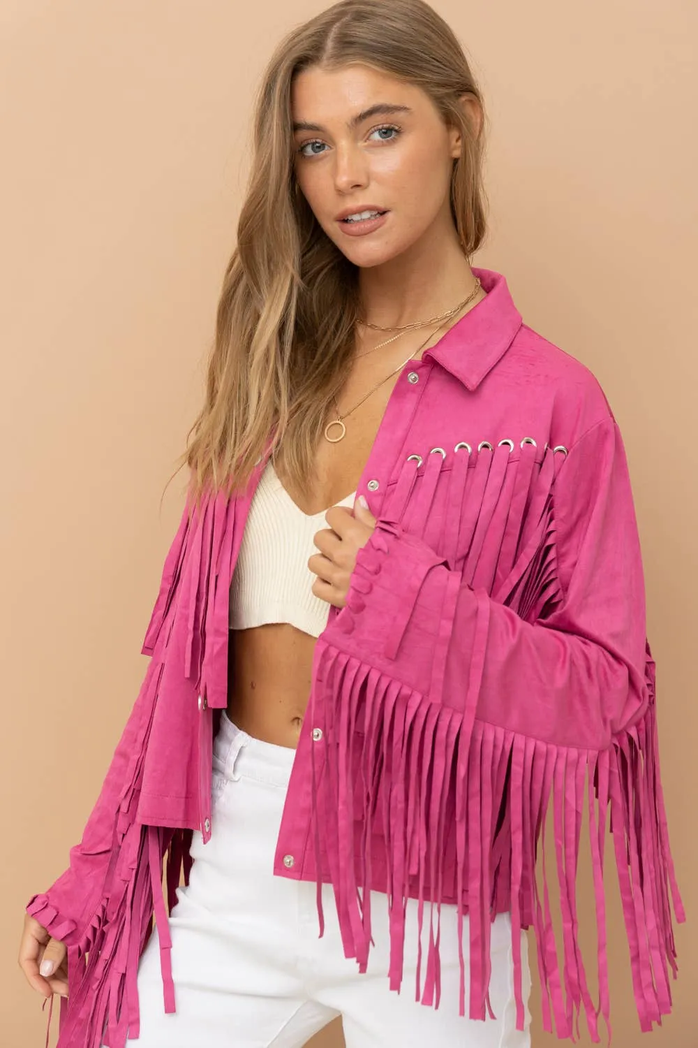 Persuedesively Pink Fringe Jacket