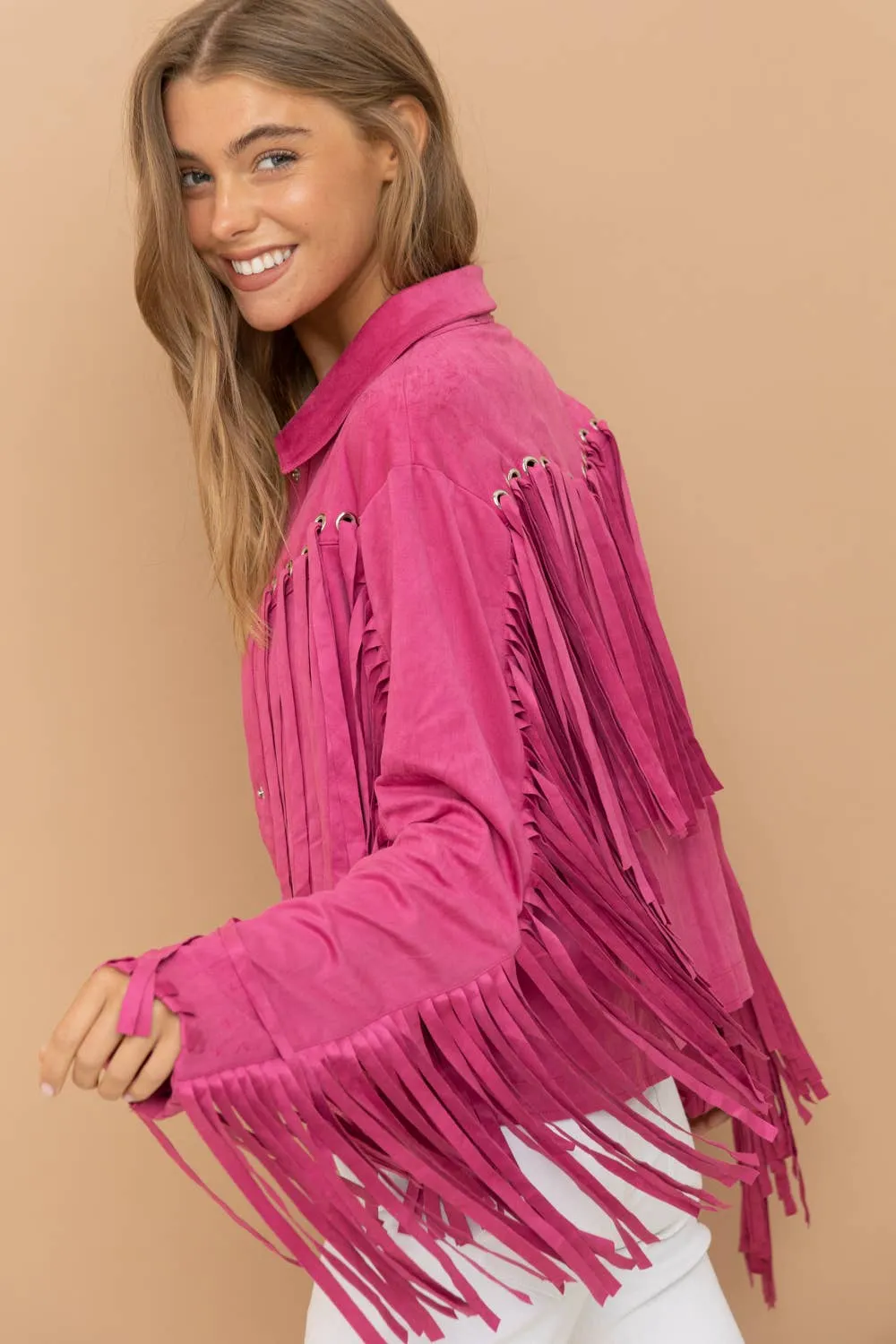 Persuedesively Pink Fringe Jacket