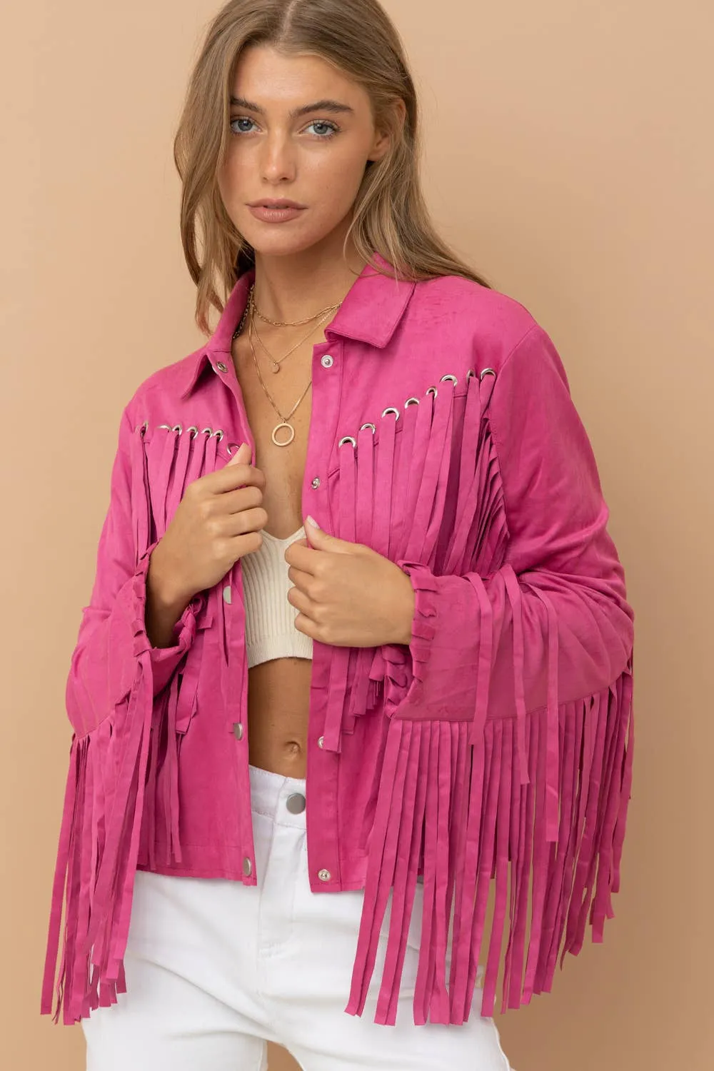 Persuedesively Pink Fringe Jacket