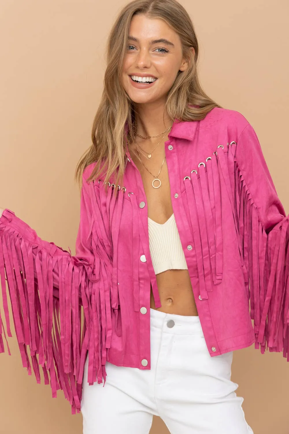 Persuedesively Pink Fringe Jacket