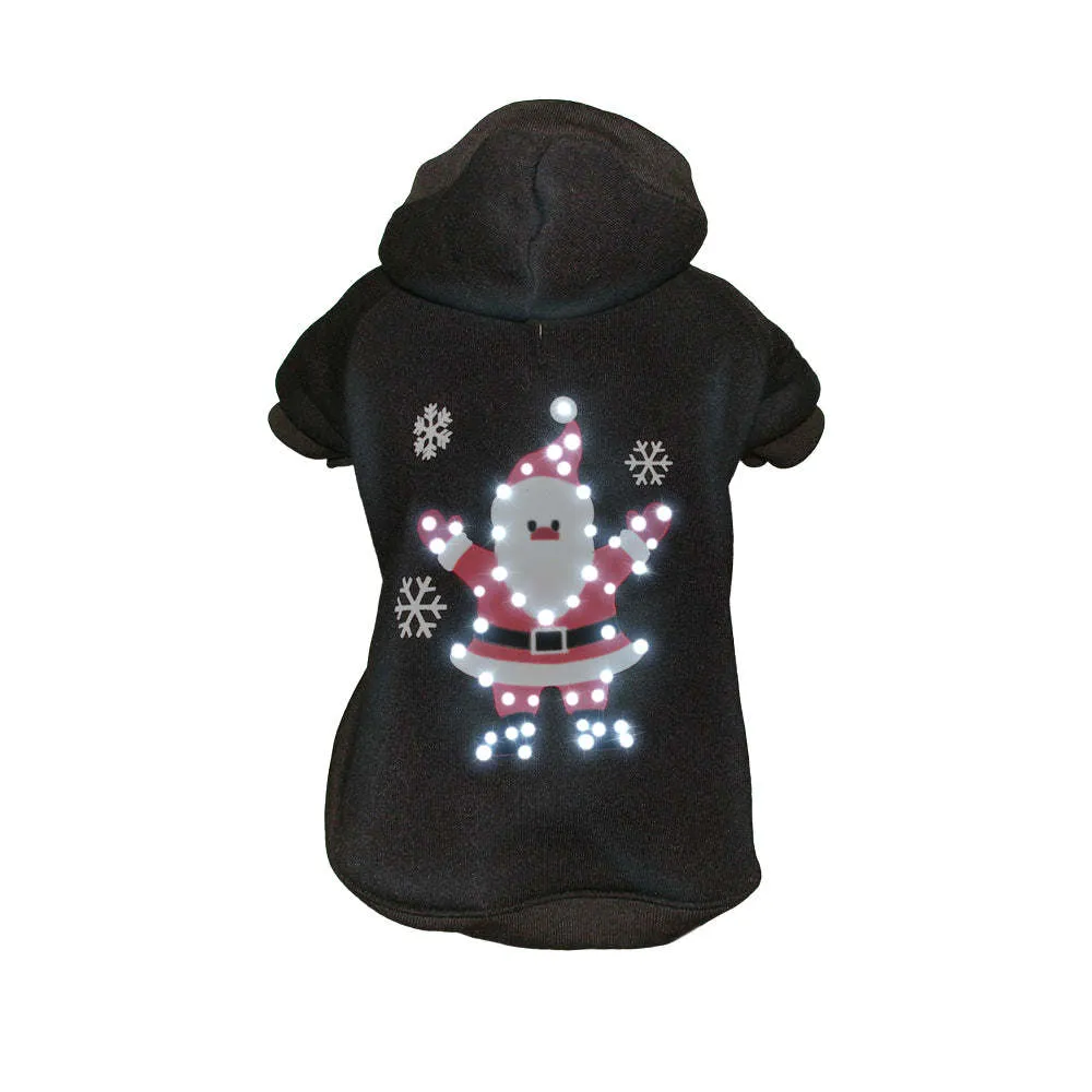 Pet Life - LED Lit Juggling Santa Holiday Hooded Sweater Costume for Small Dogs