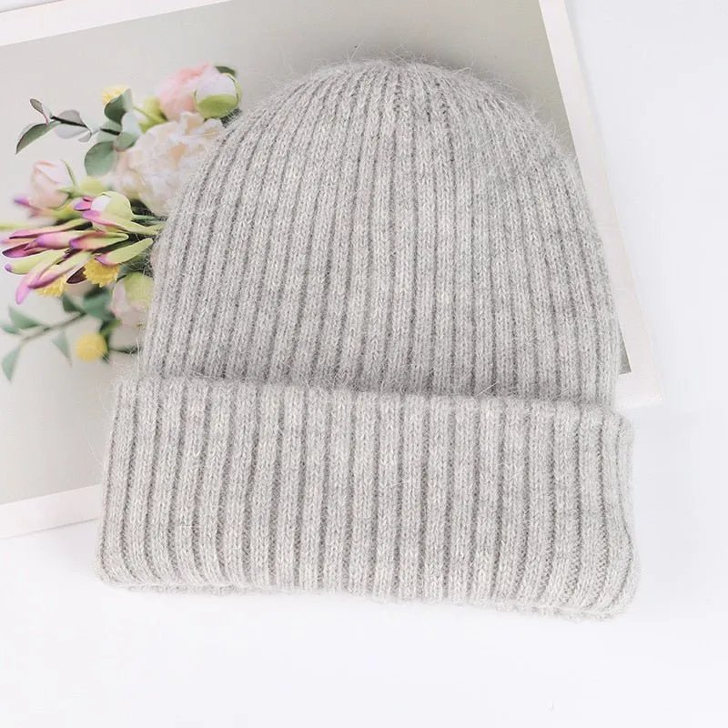 Plush Beanie With Soft Angora Wool Blend