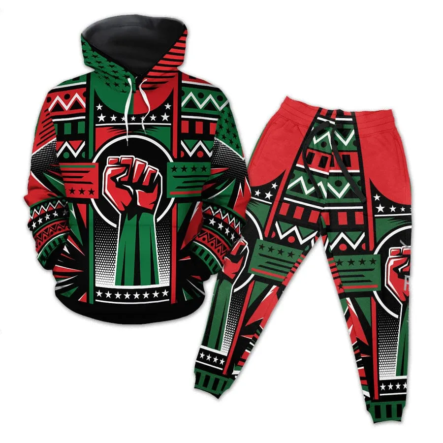 Power Fist And Patterns In Pan African Colors All-over Hoodie And Joggers Set