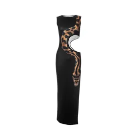 Pre Order:  Waist Hollow Python Print Slim Fit Split Maxi Dress