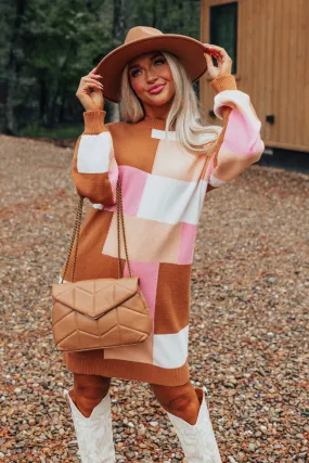 Pumpkin Spice Feels Color Block Sweater Dress