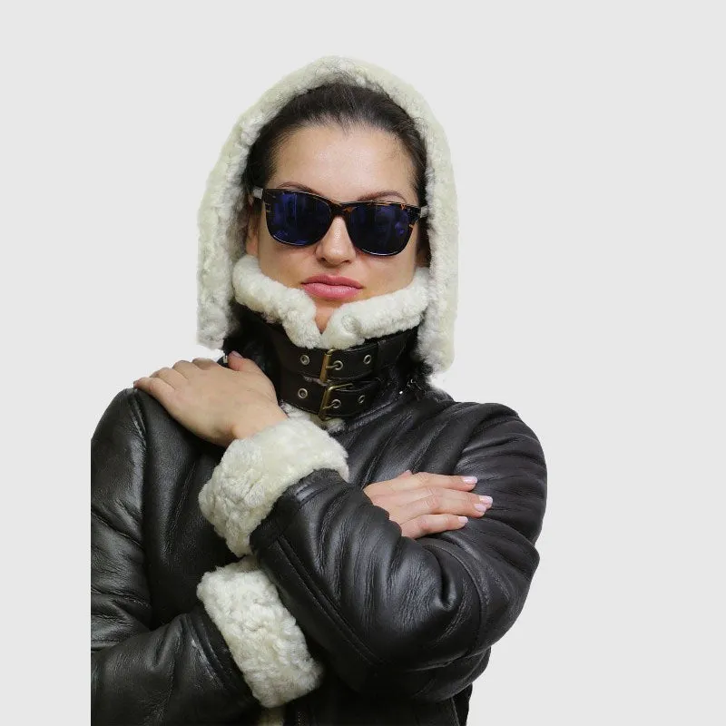 Purchase Best Leather Sheepskin Shearling Jacket Womens | B3 WW2 Aviator Flying Hooded Jacket