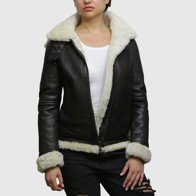 Purchase Best Leather Sheepskin Shearling Jacket Womens | B3 WW2 Aviator Flying Hooded Jacket