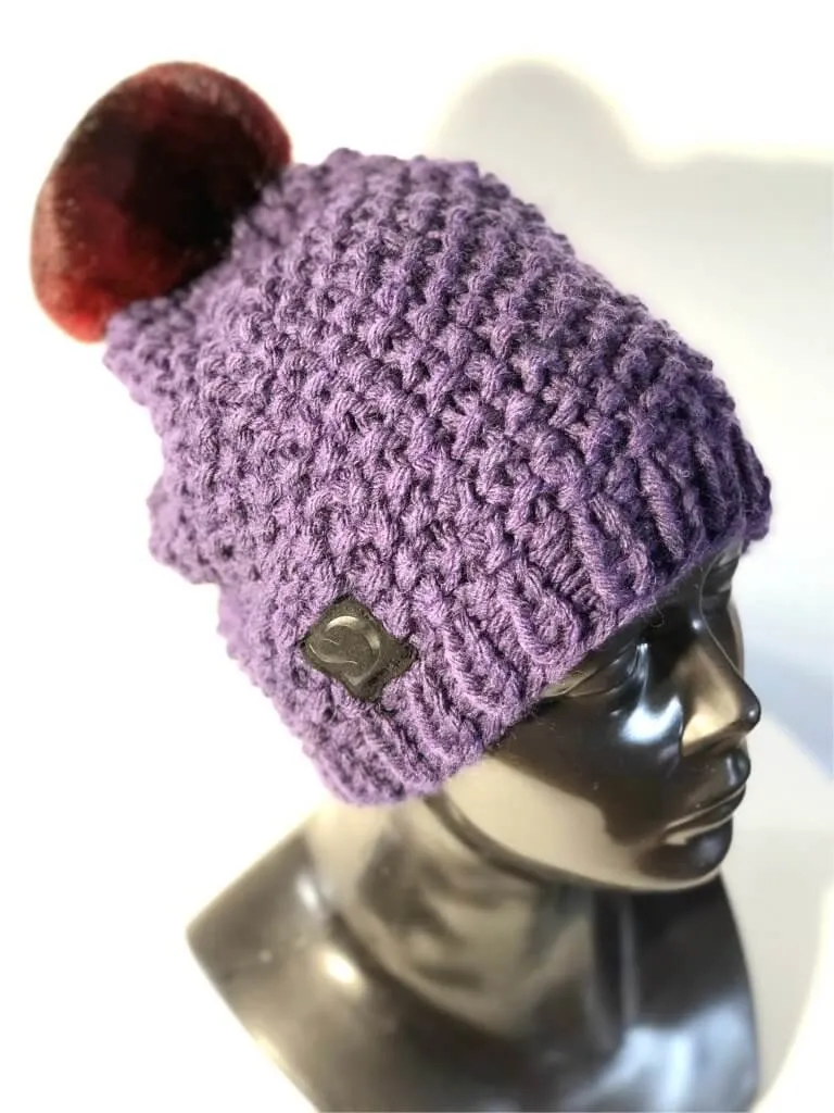 Purple Alpaca Wool Pom Pom Beanie