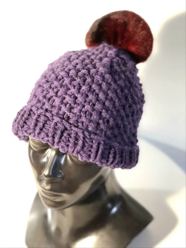 Purple Alpaca Wool Pom Pom Beanie