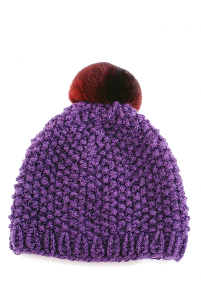 Purple Alpaca Wool Pom Pom Beanie