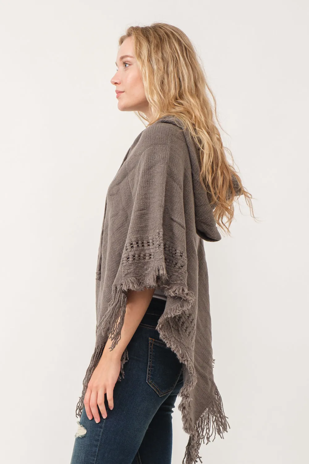 RAJ DYAN HOODED PONCHO CAPE DEEP GRAY