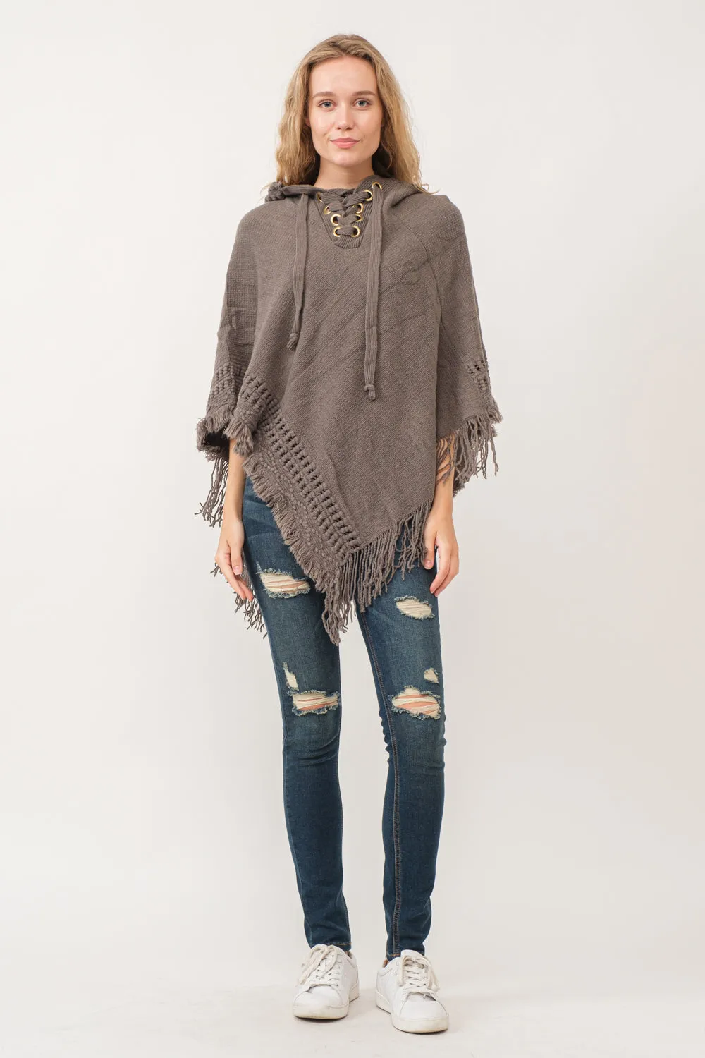 RAJ DYAN HOODED PONCHO CAPE DEEP GRAY