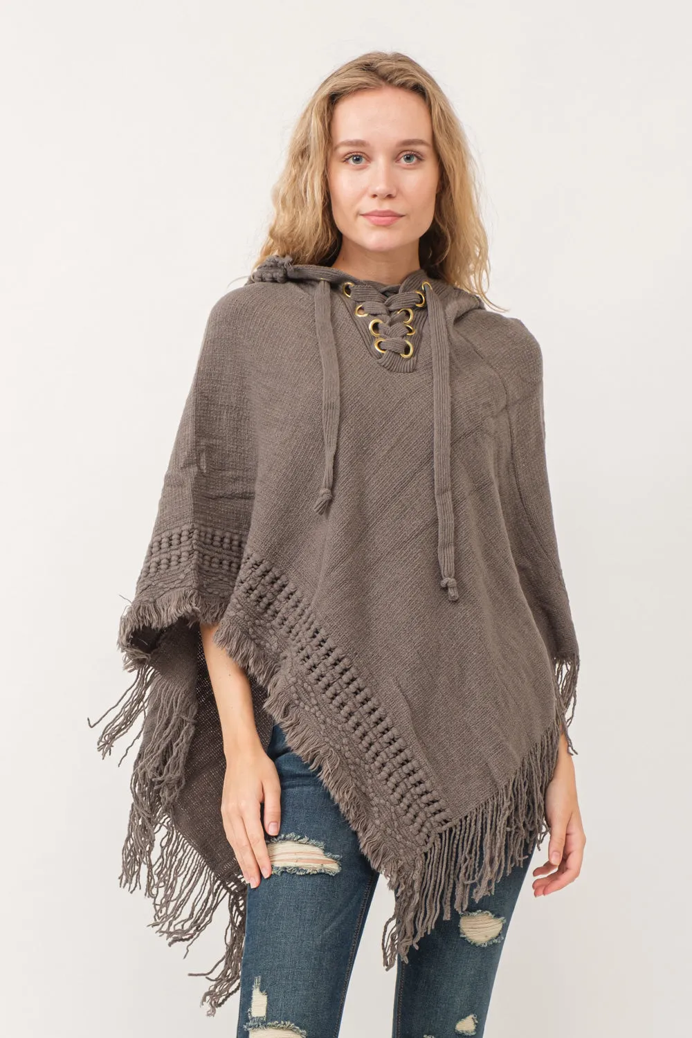 RAJ DYAN HOODED PONCHO CAPE DEEP GRAY