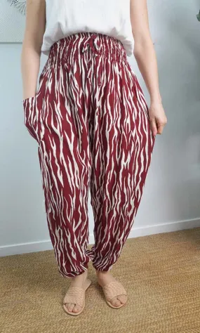 Rayon Pant Harem Zebra Maroon