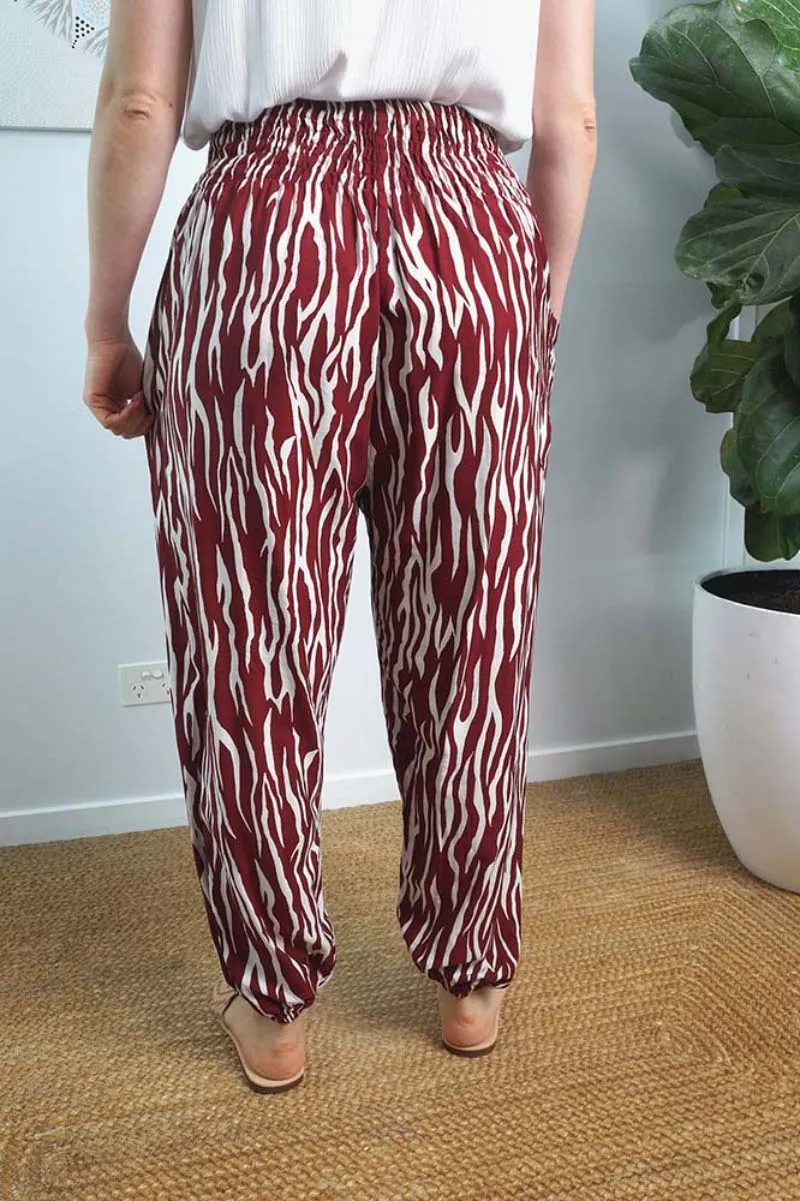 Rayon Pant Harem Zebra Maroon