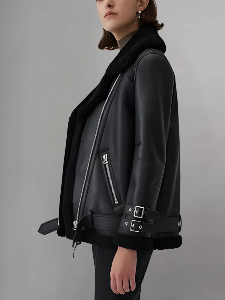 Real Leather Shearling Moto Jackets