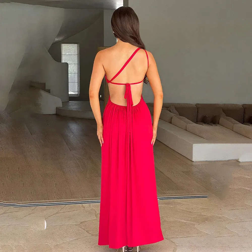 Red Backless Long Summer Off Shoulder Bodycon Maxi Dress