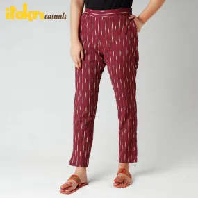 Red - iTokri Casuals - Pochampally Ikat Cotton Tapered Casual Pant for Women