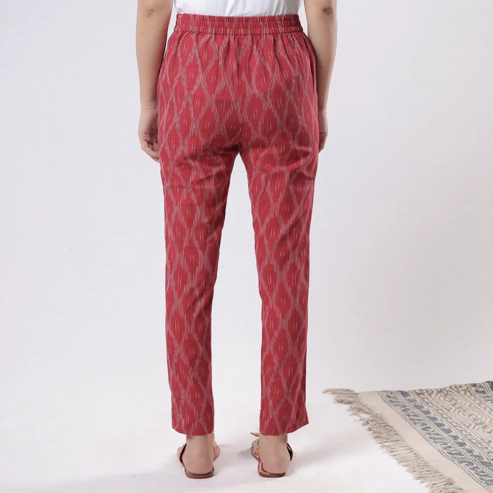 Red - Pochampally Ikat Cotton Tapered Casual Pant for Women