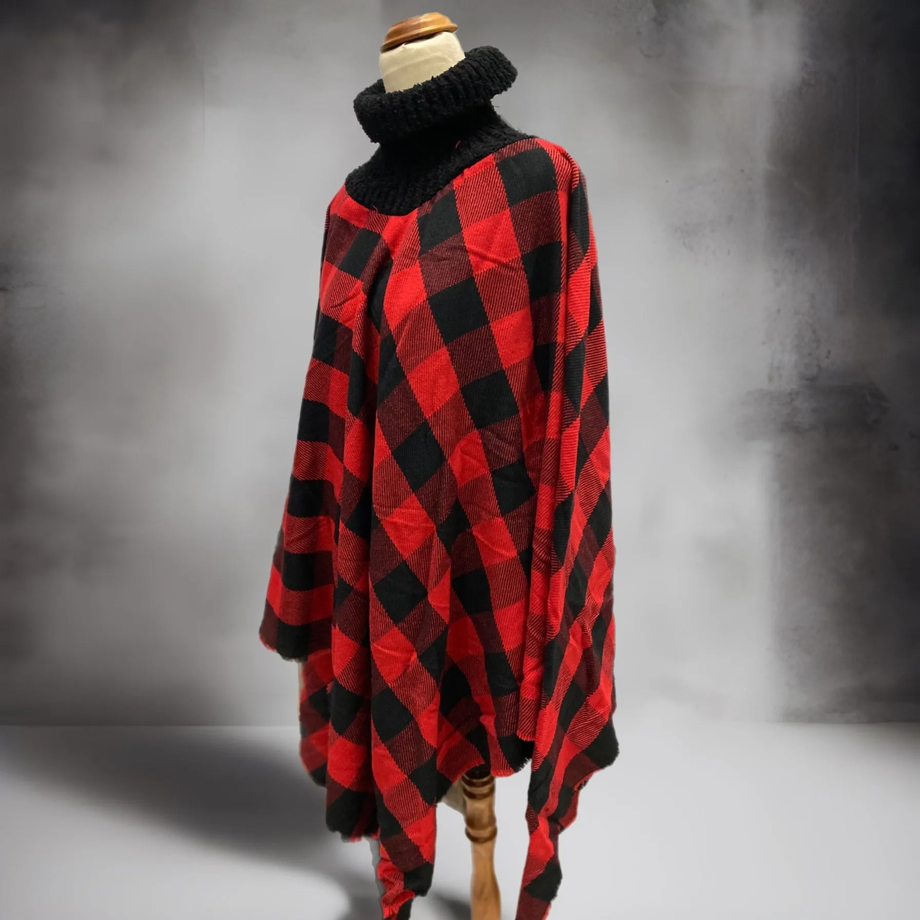 Red Turtleneck poncho shawl wrap