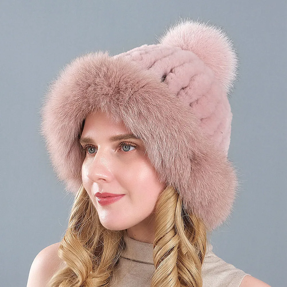 Rex rabbit fur hat women autumn and winter warm ear protection hat beanie hat