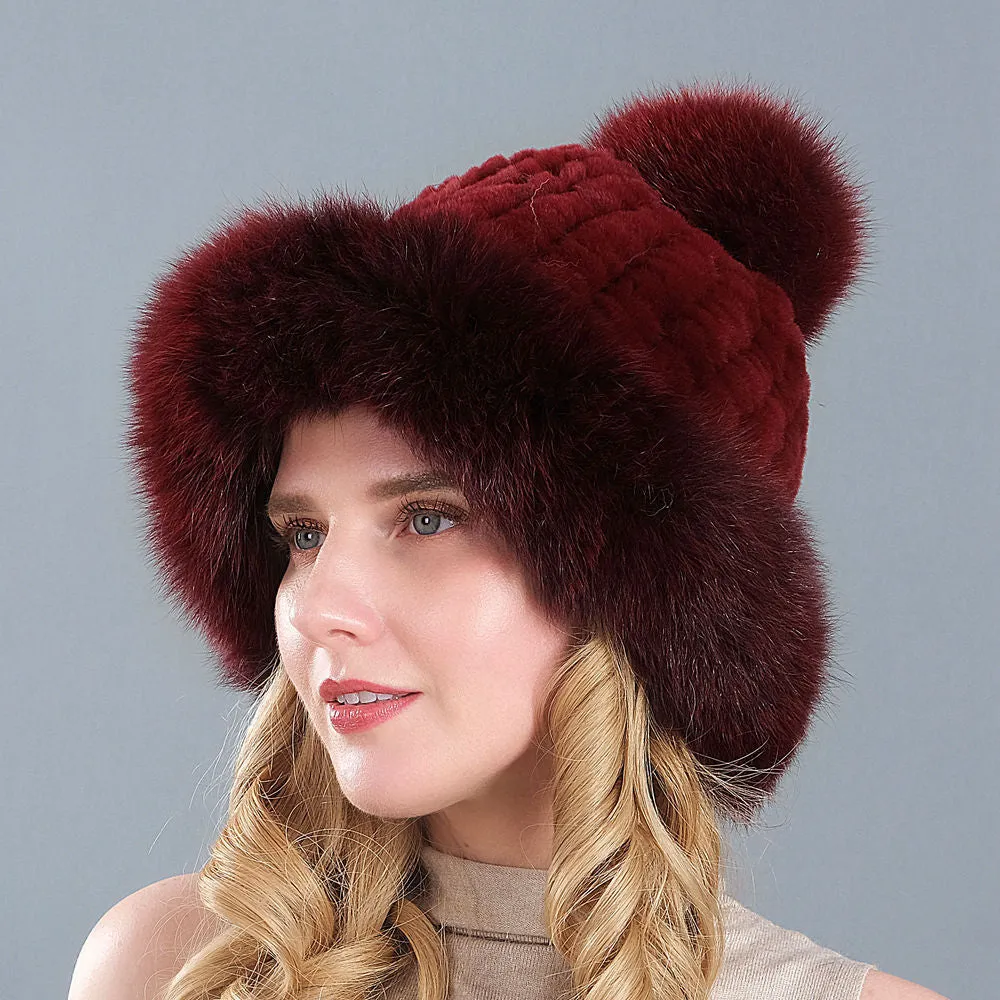 Rex rabbit fur hat women autumn and winter warm ear protection hat beanie hat