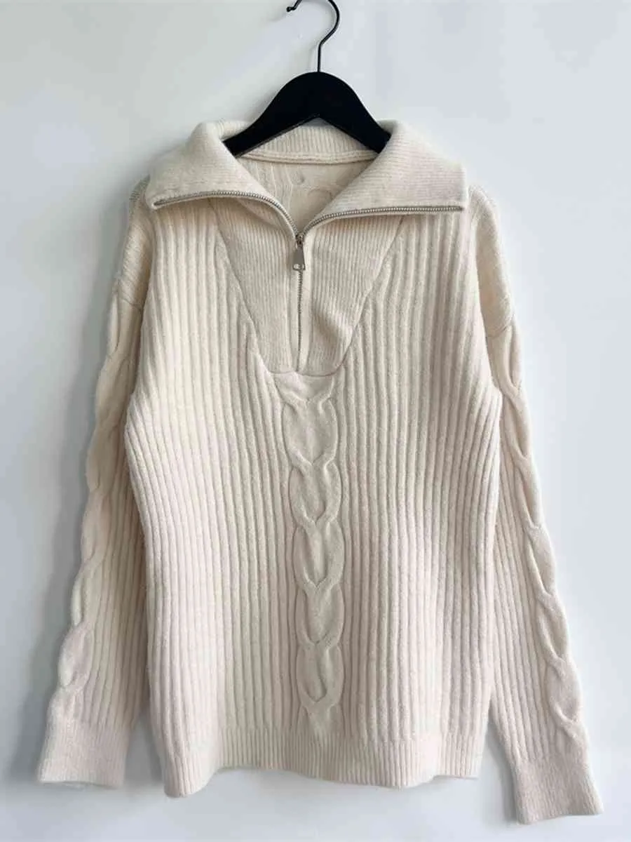 Ribbed Half Zip Long Sleeve Sweater