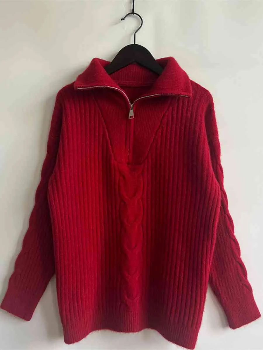 Ribbed Half Zip Long Sleeve Sweater