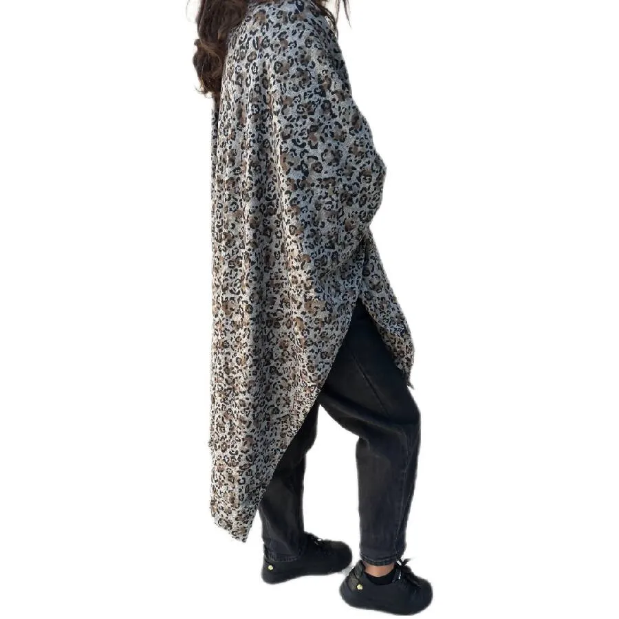 Rita Raphael Long Poncho Printed Leopard Design